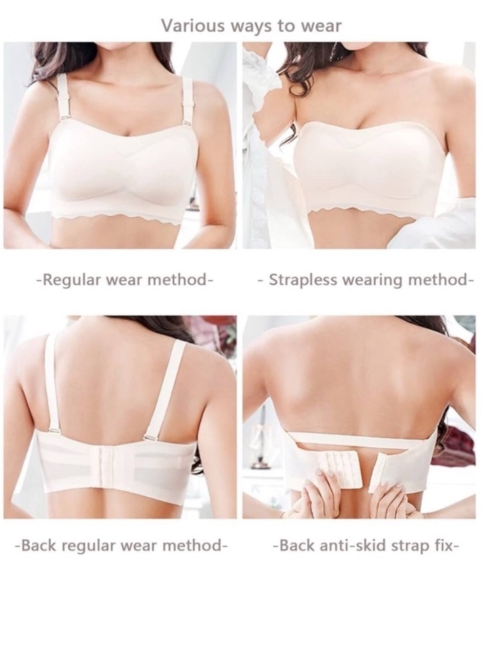 Bandeau Push Up Bra Seamless Convertible Plus Size Full Support in Cream NWOT - Picture 4 of 17